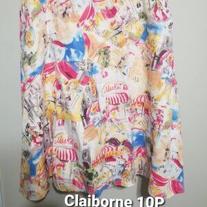 Liz Claiborne Skirt, A Line, Abstract, Linen, Women's,
